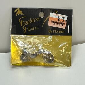 silver toned stud earrings vintage 10mm mondo/nut 6 pcs 90s packaging